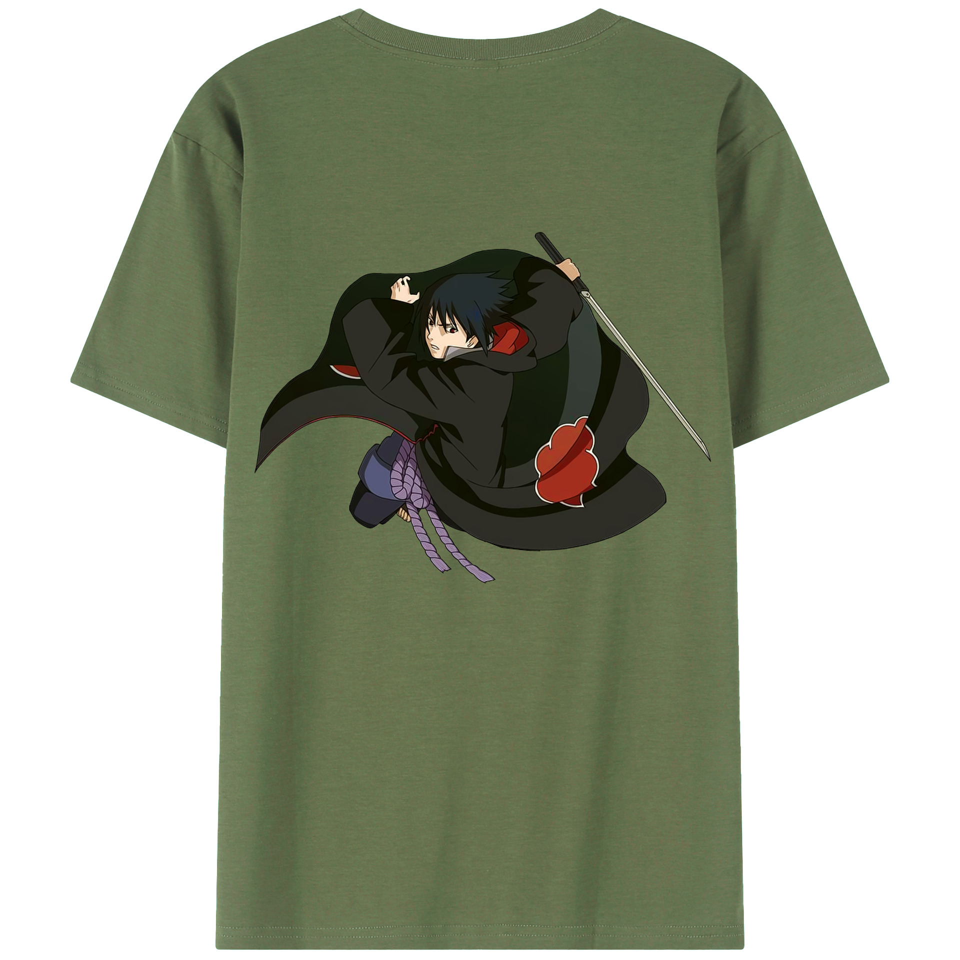 （画像用） NARUTO -ナルト- うちは サスケ Uchiha Sasuke 綿100％ メンズ半袖Tシャツ（バックプリント） 通気性
